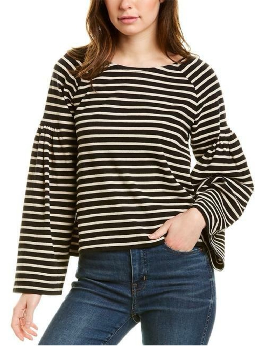NWT Madewell Navy Cream 2XL Stripe Bell Sleeve Boat Neck Top Nautical Chic